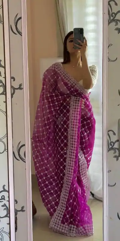   AC ARROW Purple Color Organza Embroidery Thread Work Saree Casual, Wedding, Festive, Events Expected Delivery 4-6 Working Days @2099/- | Designer Sarees, Sarees, Bollywood Sarees, Creative Sarees, Embroidered Sarees, Ethnic Saree, Modern Digital sarees, Party Wear Sarees
