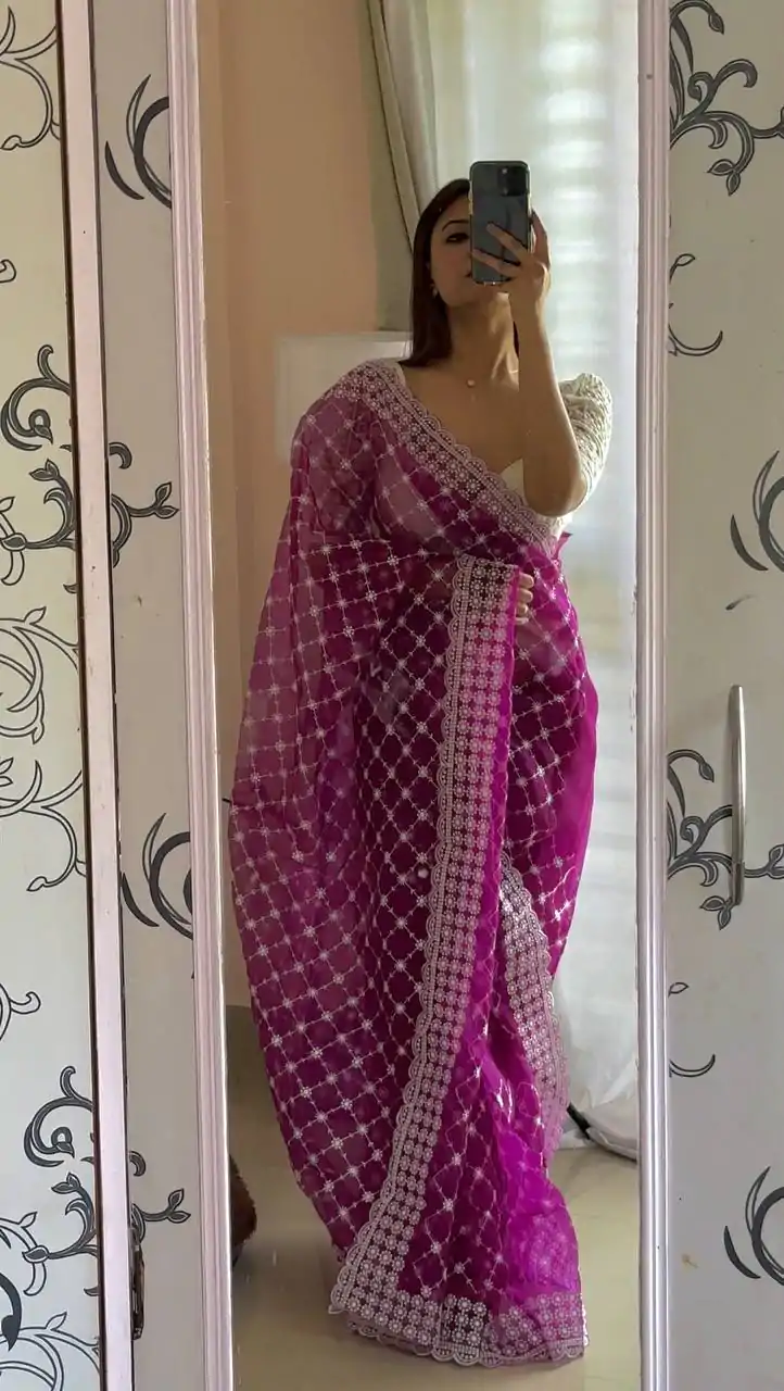   AC ARROW Purple Color Organza Embroidery Thread Work Saree Casual, Wedding, Festive, Events Expected Delivery 4-6 Working Days @2099/- | Designer Sarees, Sarees, Bollywood Sarees, Creative Sarees, Embroidered Sarees, Ethnic Saree, Modern Digital sarees, Party Wear Sarees