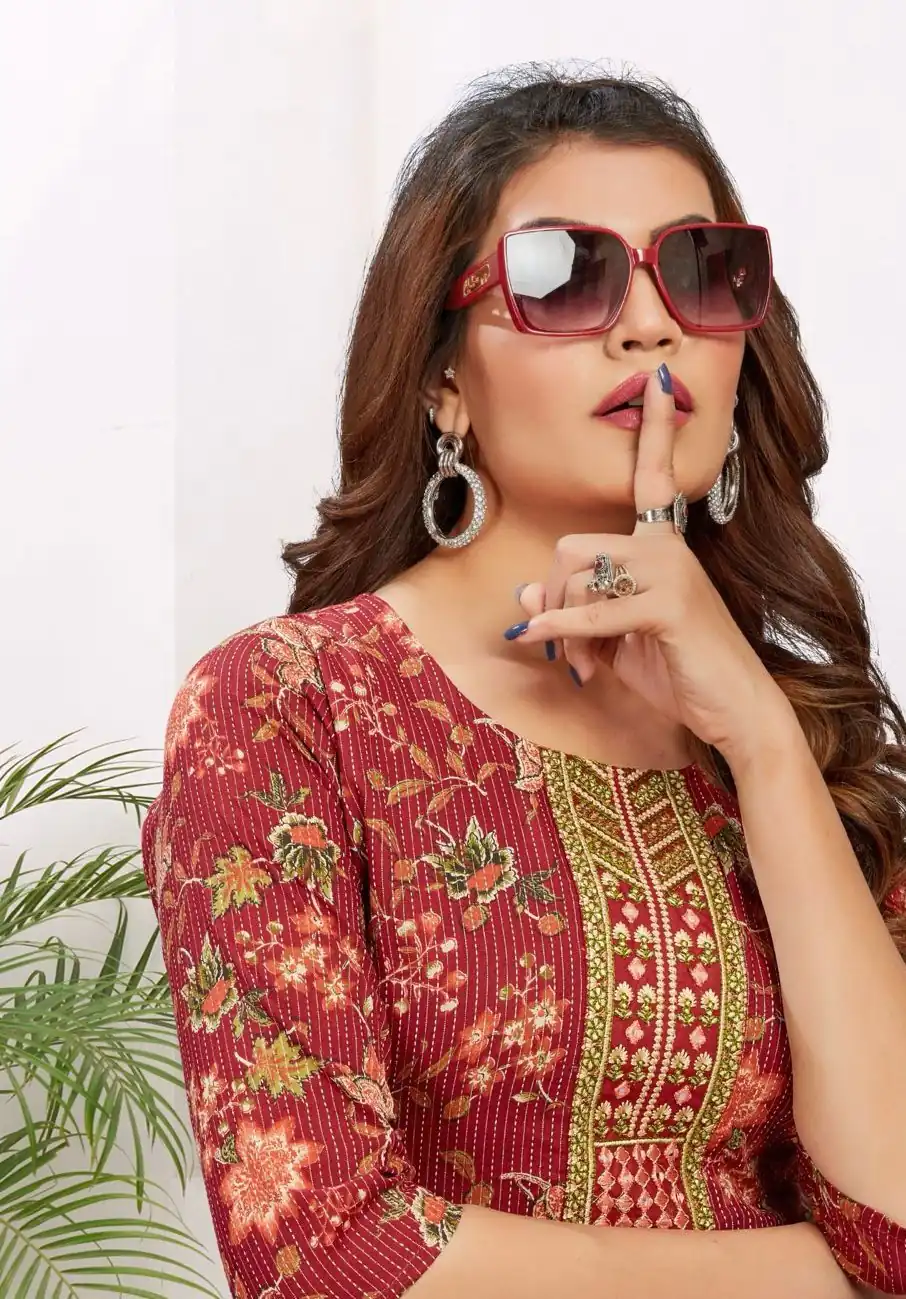 INLI Samaira Red Color Heavy Cambric Cotton Print Embroidery Work Kurti Casual, Wedding, Party, Festive, Events . Expected Delivery 4-6 Working Days @1499 | Kurti, Bollywood Kurti, Creative Kurtis, Designer Kurti, Party Wear Kurti, Selfie Kurti