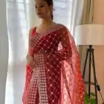  AC ARROW Red Color Organza Embroidery Thread Work Saree Casual, Wedding, Festive, Events Expected Delivery 4-6 Working Days @2099/- | Designer Sarees, Sarees, Bollywood Sarees, Creative Sarees, Embroidered Sarees, Ethnic Saree, Modern Digital sarees, Party Wear Sarees