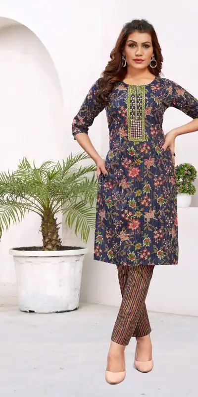 INLI Samaira Royal Blue Heavy Cambric Cotton Print Embroidery Work Kurti Casual, Wedding, Party, Festive, Events Expected Delivery 4-6 Working Days @1499 | Kurti, Bollywood Kurti, Creative Kurtis, Designer Kurti, Party Wear Kurti, Selfie Kurti