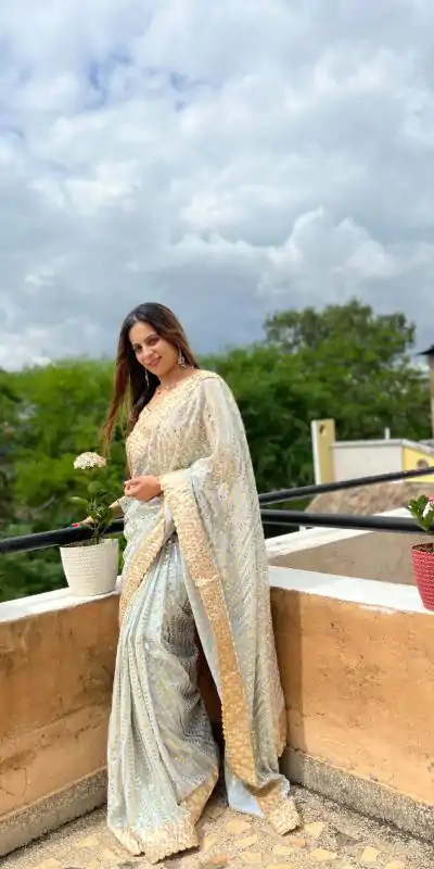 JR 585 White Color Georgette Embroidery Sequence Piping Saree Casual, Wedding, Festive, Events Expected Delivery 4-6 Working Days @1949/- | Designer Sarees, Sarees, Bollywood Sarees, Creative Sarees, Embroidered Sarees, Ethnic Saree, Modern Digital sarees, Party Wear Sarees