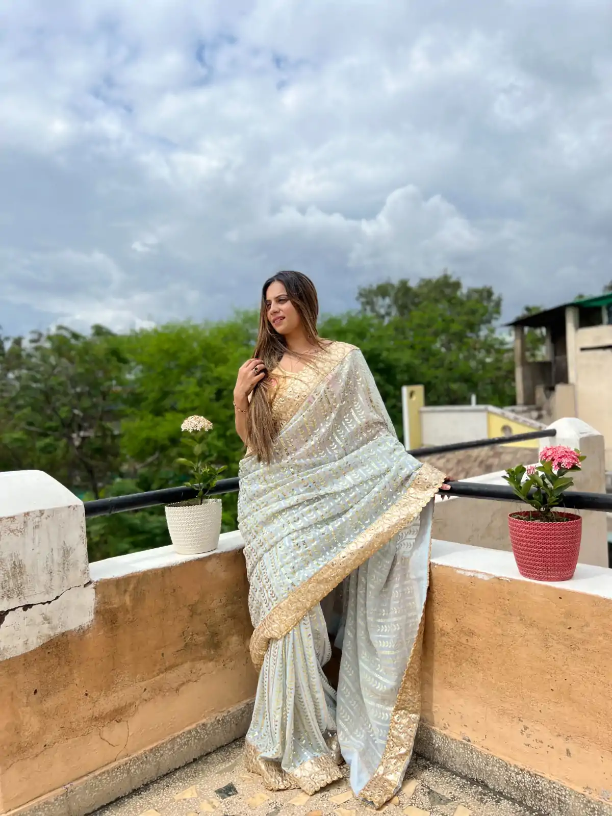 JR 585 White Color Georgette Embroidery Sequence Piping Saree Casual, Wedding, Festive, Events Expected Delivery  4-6 Working Days @1949/- | Designer Sarees, Sarees, Bollywood Sarees, Creative Sarees, Embroidered Sarees, Ethnic Saree, Modern Digital sarees, Party Wear Sarees