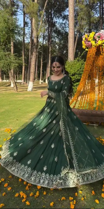 NSR 808 Green Color Chinnon Silk Embroidery Sequence Sharara Suit Casual, Wedding, Party, Festive, Events Etc. Expected Delivery 4-6 Working Days @2049/- | Jump Suits, Salwar suit, Casual Suits, Creative suits, Designer Suits, Palazzo Suits, Party Wear Suits, Patiala Suits, Straight Suits