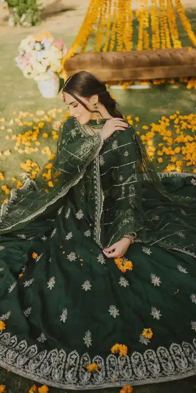 NSR 808 Green Color Chinnon Silk Embroidery Sequence Sharara Suit Casual, Wedding, Party, Festive, Events Etc. Expected Delivery 4-6 Working Days @2049/- | Jump Suits, Salwar suit, Casual Suits, Creative suits, Designer Suits, Palazzo Suits, Party Wear Suits, Patiala Suits, Straight Suits