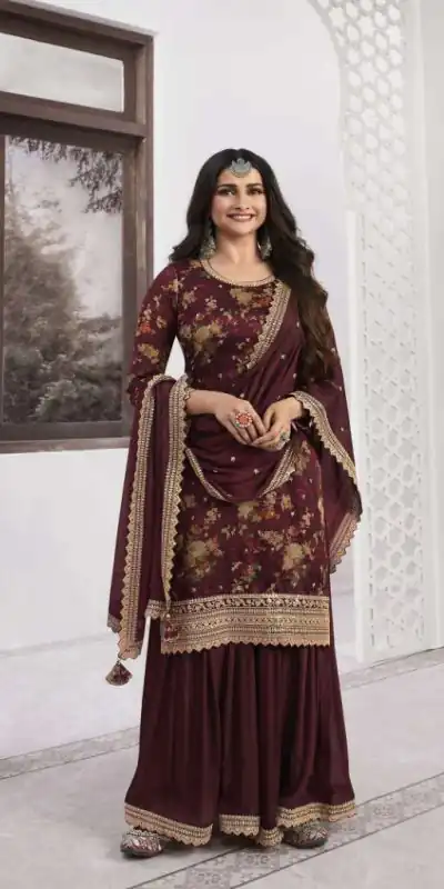 FC Swara 65585 Maroon Color Vichitra Digital Print Embroidery Salwar Suit Wedding, Party, Festive events, etc.  Expected Delivery  4-6 Working Days @2699/- | Casual Suits, Jump Suits, Salwar suit, Creative suits, Designer Suits, Palazzo Suits, Party Wear Suits, Patiala Suits, Straight Suits