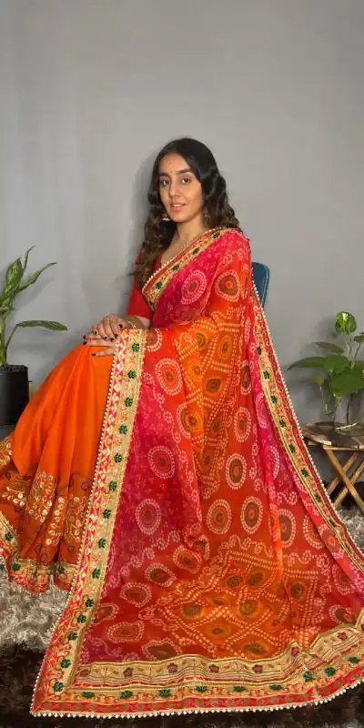 Rangoli Kavya Orange Color Chiffon Material Double Shaded Saree Casual, Party Wear, Wedding, Events, Etc. Expected Delivery 4-6 Working Days 1799/- | Designer Sarees, Sarees, Bollywood Sarees, Creative Sarees, Embroidered Sarees, Ethnic Saree, Modern Digital sarees, Party Wear Sarees