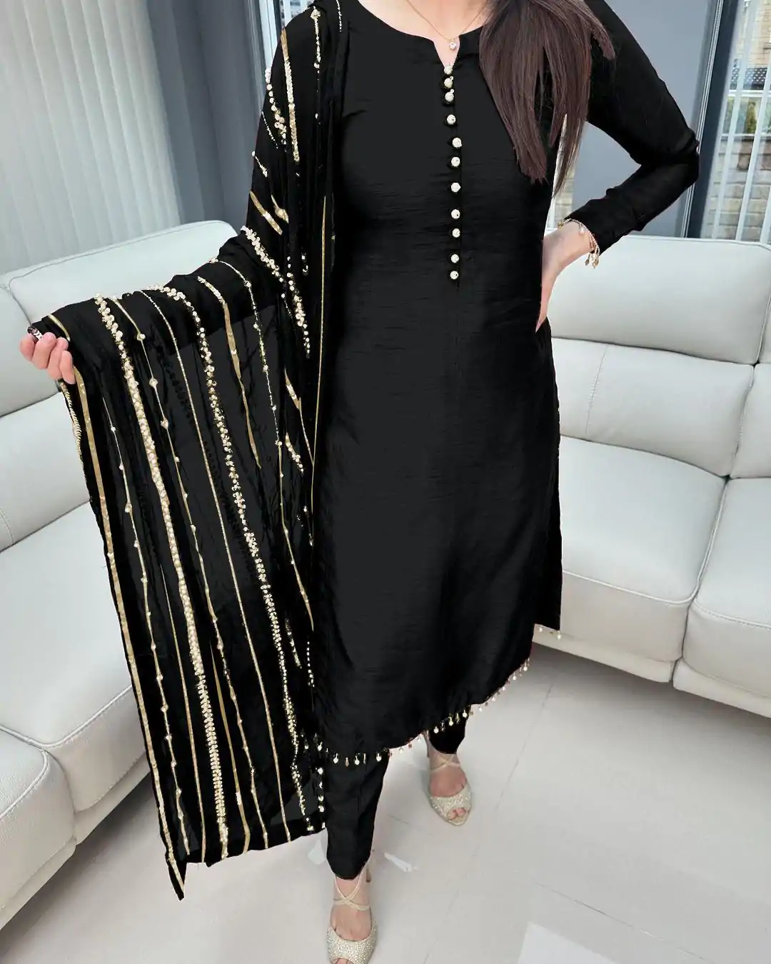 SRK 5161 Black Color Chinnon Silk Embroidery Coding Dori Salwar Suit Wedding, Party, Festive, Events Expected Delivery 4-6 Working Days @ 1899/- | Casual Suits, Jump Suits, Salwar suit, Creative suits, Designer Suits, Palazzo Suits, Party Wear Suits, Patiala Suits, Straight Suits