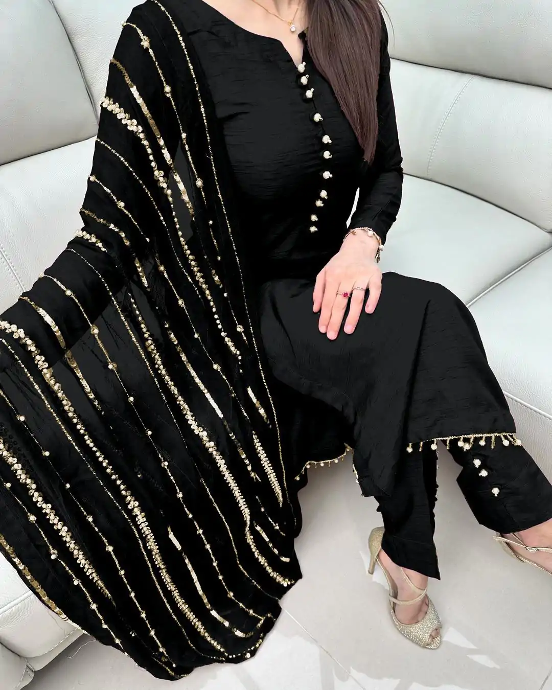 SRK 5161 Black Color Chinnon Silk Embroidery Coding Dori Salwar Suit Wedding, Party, Festive, Events Expected Delivery 4-6 Working Days @ 1899/- | Casual Suits, Jump Suits, Salwar suit, Creative suits, Designer Suits, Palazzo Suits, Party Wear Suits, Patiala Suits, Straight Suits