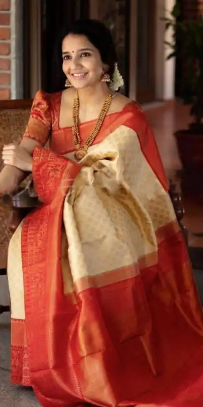 KP 2099 Cream Color Soft Lichi Silk Jacquard On All Over Saree Casual, Party Wear, Wedding, Events Etc. Expected Delivery 4-6 Working Days @1499/- | Designer Sarees, Sarees, Bollywood Sarees, Creative Sarees, Embroidered Sarees, Ethnic Saree, Modern Digital sarees, Party Wear Sarees