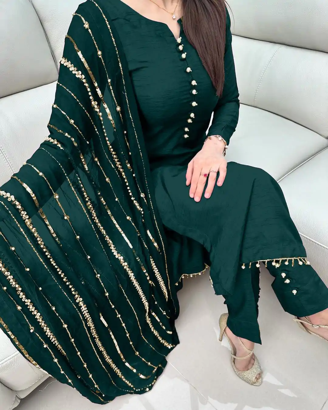 SRK 5161 Green Color Chinnon Silk Embroidery Coding Dori Salwar Suit Wedding, Party, Festive, Events Expected Delivery 4-6 Working Days @ 1899/- | Casual Suits, Jump Suits, Salwar suit, Creative suits, Designer Suits, Palazzo Suits, Party Wear Suits, Patiala Suits, Straight Suits