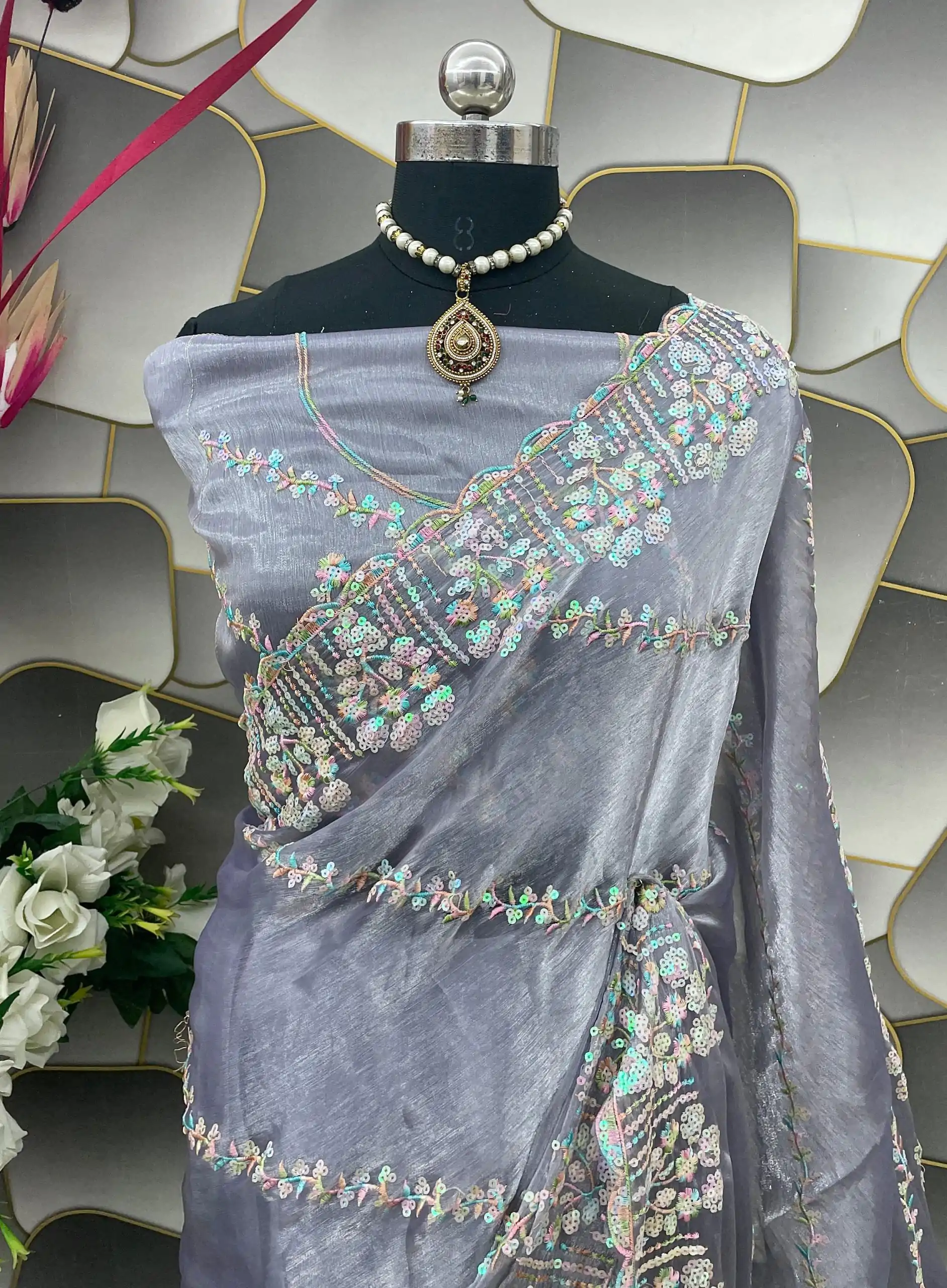  SC 289 Light Violet Color Jimi Choo Silk Beautiful Embroidery Saree, Party Wear, Events, Festivals Expected Delivery 4-6 Working Days 1999/- | Designer Sarees, Sarees, Bollywood Sarees, Creative Sarees, Embroidered Sarees, Ethnic Saree, Modern Digital sarees, Party Wear Sarees
