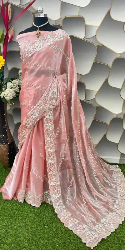  SC 289 Peach Color Jimi Choo Silk Beautiful Embroidery Saree , Party Wear, Events, Festivals Expected Delivery 4-6 Working Days 1999/- | Designer Sarees, Sarees, Bollywood Sarees, Creative Sarees, Embroidered Sarees, Ethnic Saree, Modern Digital sarees, Party Wear Sarees