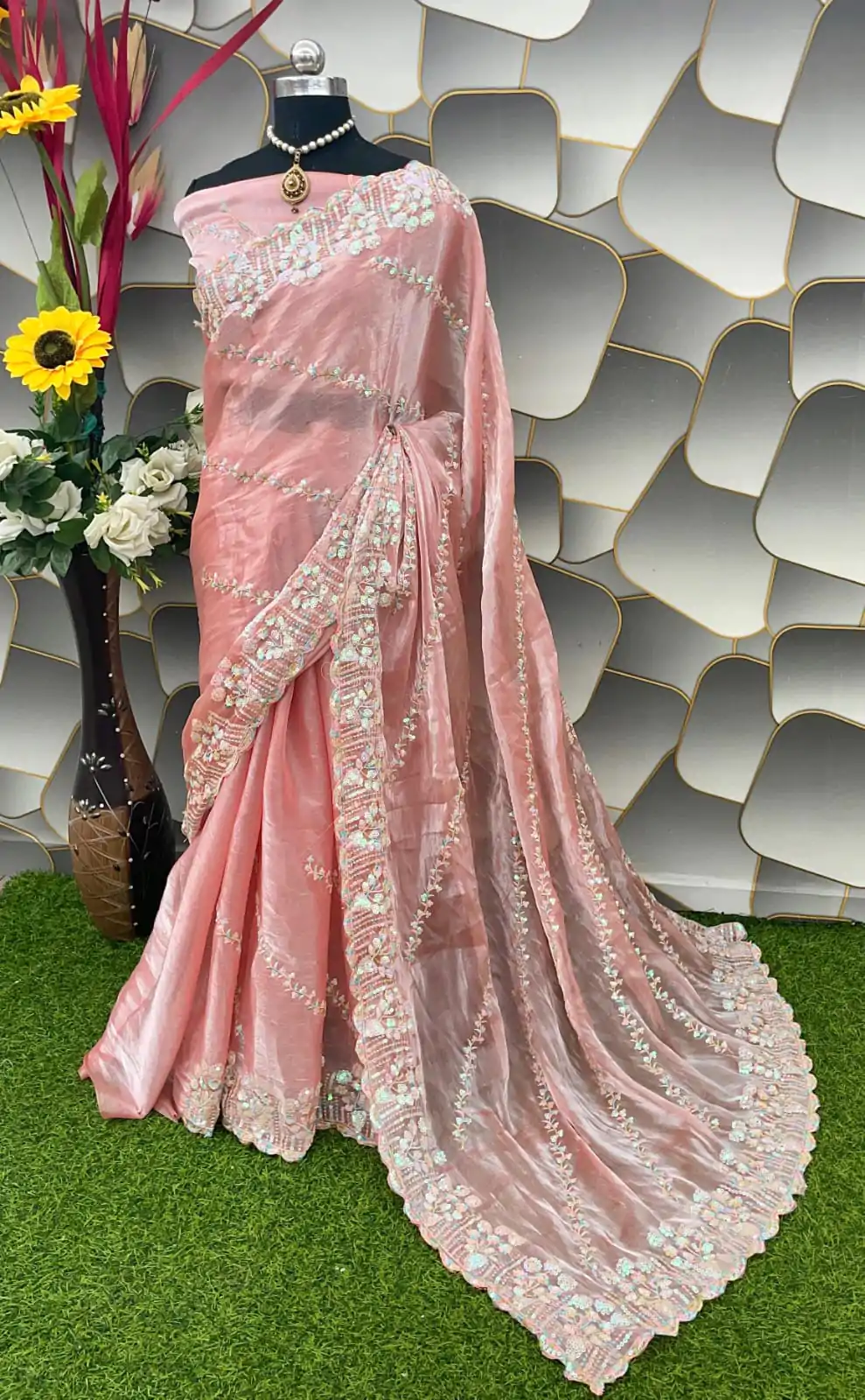  SC 289 Peach Color Jimi Choo Silk Beautiful Embroidery Saree , Party Wear, Events, Festivals Expected Delivery 4-6 Working Days 1999/- | Designer Sarees, Sarees, Bollywood Sarees, Creative Sarees, Embroidered Sarees, Ethnic Saree, Modern Digital sarees, Party Wear Sarees