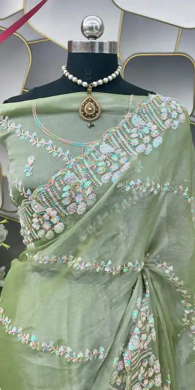 SC 289 Pista Green Color Jimi Choo Silk Beautiful Embroidery Saree , Party Wear, Events, Festivals Expected Delivery 4-6 Working Days 1999/- | Designer Sarees, Sarees, Bollywood Sarees, Creative Sarees, Embroidered Sarees, Ethnic Saree, Modern Digital sarees, Party Wear Sarees