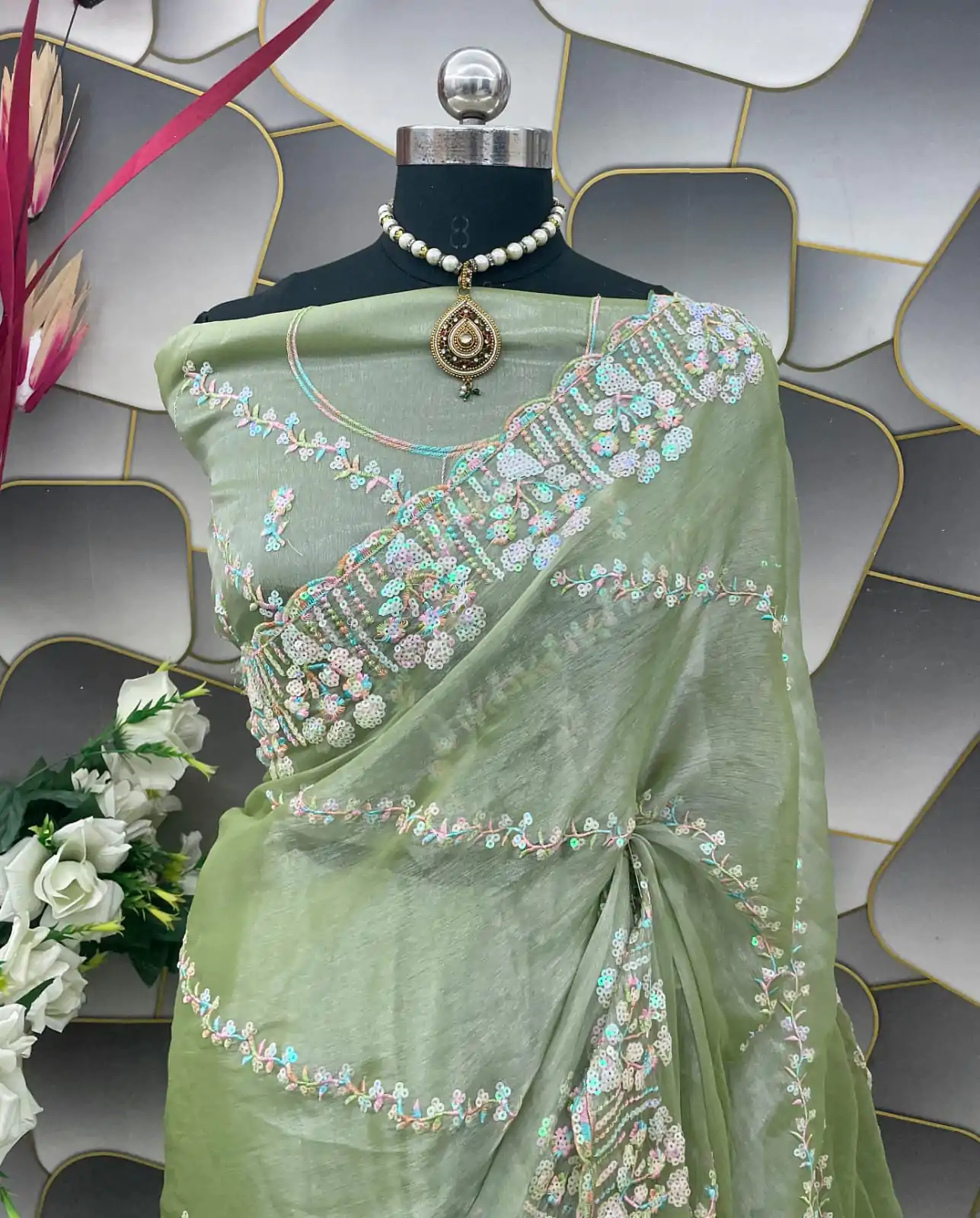  SC 289 Pista Green Color Jimi Choo Silk Beautiful Embroidery Saree , Party Wear, Events, Festivals Expected Delivery 4-6 Working Days 1999/- | Designer Sarees, Sarees, Bollywood Sarees, Creative Sarees, Embroidered Sarees, Ethnic Saree, Modern Digital sarees, Party Wear Sarees
