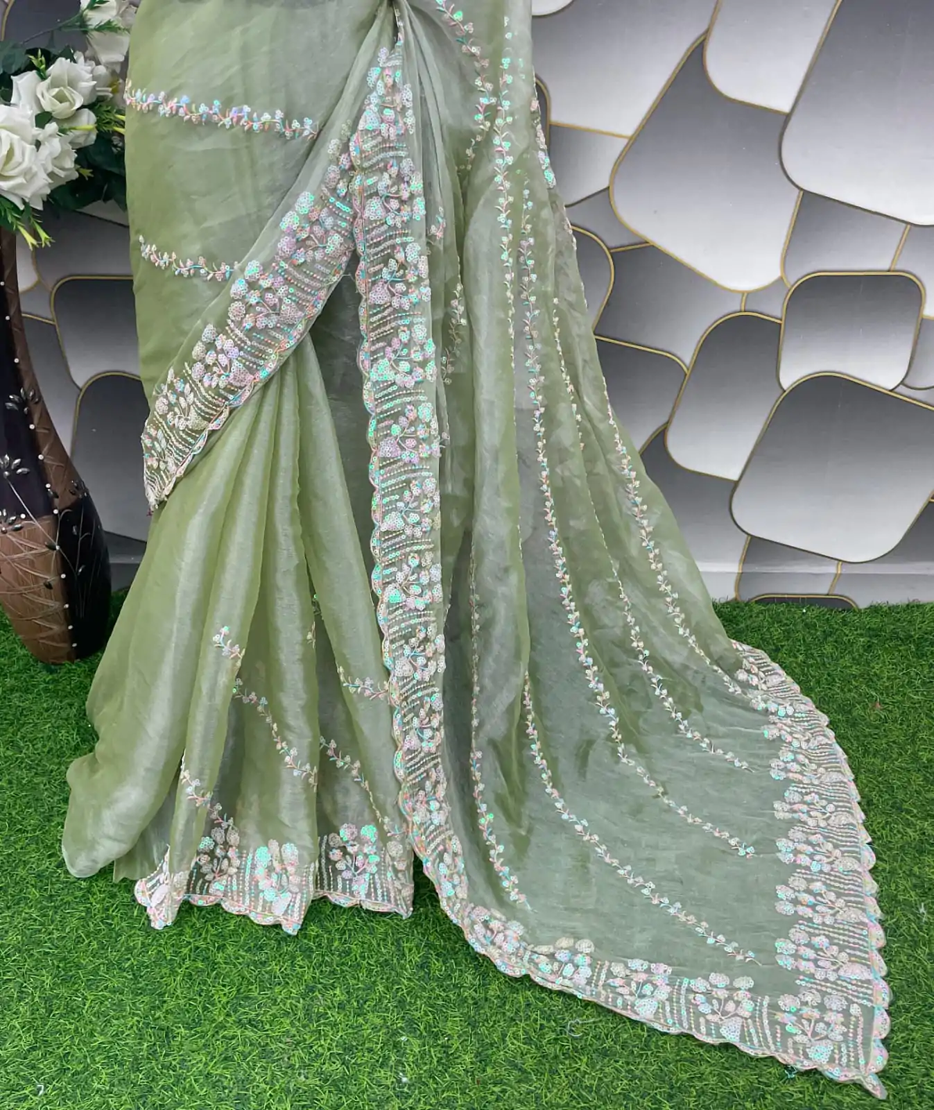  SC 289 Pista Green Color Jimi Choo Silk Beautiful Embroidery Saree , Party Wear, Events, Festivals Expected Delivery 4-6 Working Days 1999/- | Designer Sarees, Sarees, Bollywood Sarees, Creative Sarees, Embroidered Sarees, Ethnic Saree, Modern Digital sarees, Party Wear Sarees