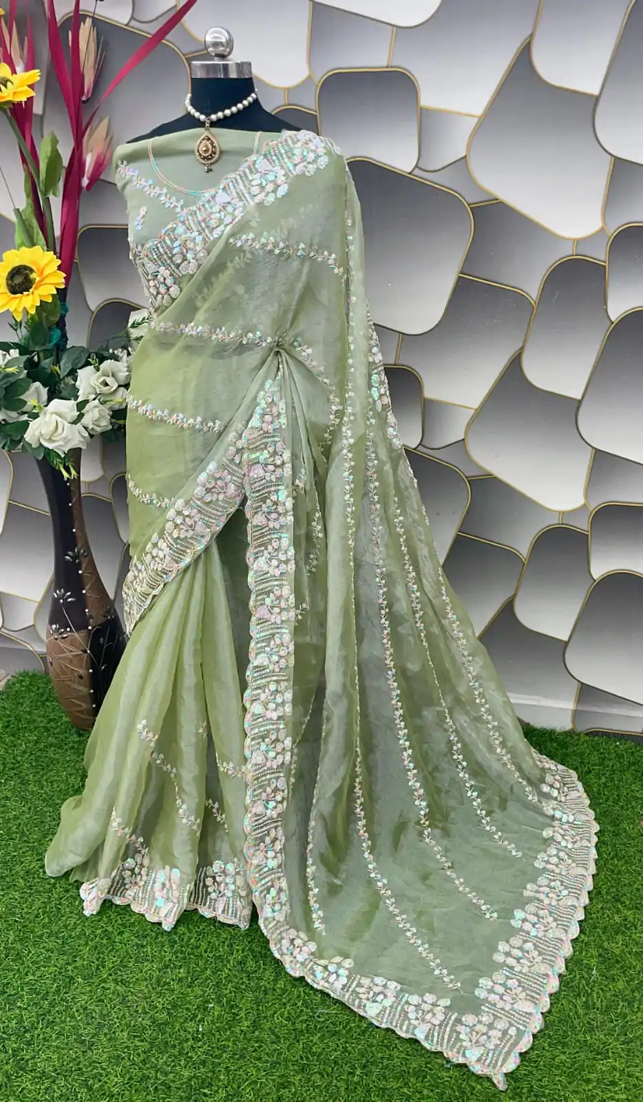  SC 289 Pista Green Color Jimi Choo Silk Beautiful Embroidery Saree , Party Wear, Events, Festivals Expected Delivery 4-6 Working Days 1999/- | Designer Sarees, Sarees, Bollywood Sarees, Creative Sarees, Embroidered Sarees, Ethnic Saree, Modern Digital sarees, Party Wear Sarees