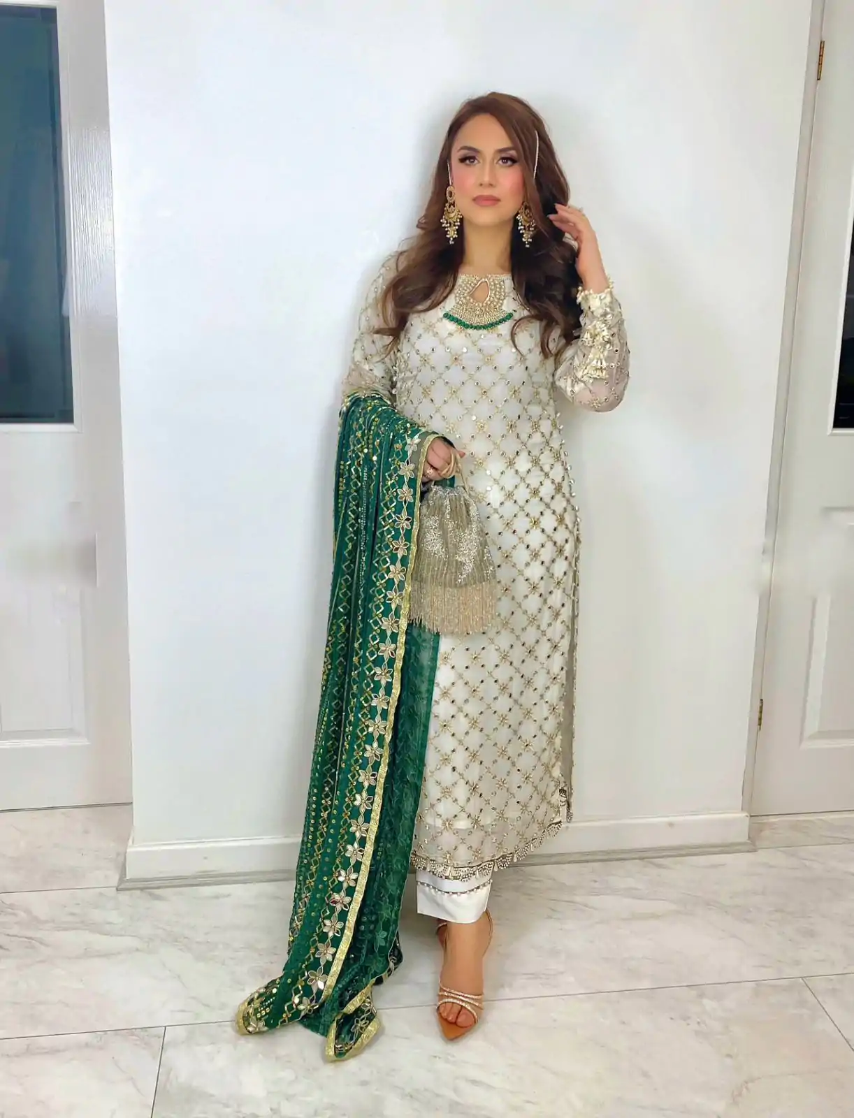 SRK 5133 White & Green Color Faux Georgette Embroidery Salwar Suit Wedding, Party, Festive, Events Expected Delivery 4-6 Working Days @ 2449/- | Casual Suits, Salwar suit, Creative suits, Designer Suits, Palazzo Suits, Party Wear Suits, Patiala Suits, Straight Suits