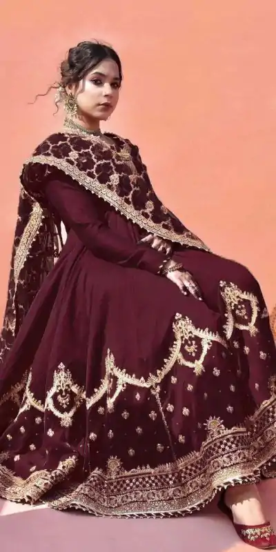 ZSR 3063 Maroon Color Georgette Embroidery Sequence Salwar Suit Casual, Wedding, Festive, Events Expected Delivery 4-6 Working Days @2049/- | Jump Suits, Salwar suit, Casual Suits, Creative suits, Designer Suits, Palazzo Suits, Party Wear Suits, Patiala Suits, Straight Suits