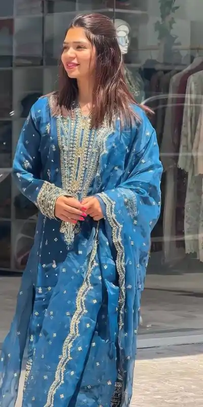 AD 162 Blue Color Organza Silk Embroidery Work Sharara Suit Casual, Wedding, Party, Festive, Events Etc. Expected Delivery 4-6 Working Days @1899/- | Jump Suits, Salwar suit, Casual Suits, Creative suits, Designer Suits, Palazzo Suits, Party Wear Suits, Patiala Suits, Straight Suits