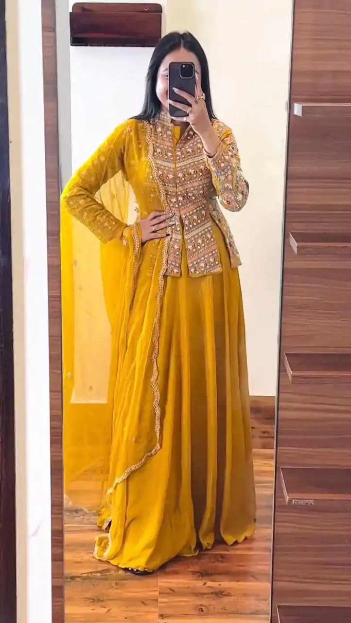 ST 1040 Yellow Color Georgette Embroidery Lehenga Choli Casual, Wedding, Party, Festive, Events Etc. Expected Delivery 4-6 Working Days @ 2449/- | Lehenga, Bollywood Lehenga, Creative Lehenga, Designer Lehenga, Embroidered Lehenga, Party Wear Lehenga