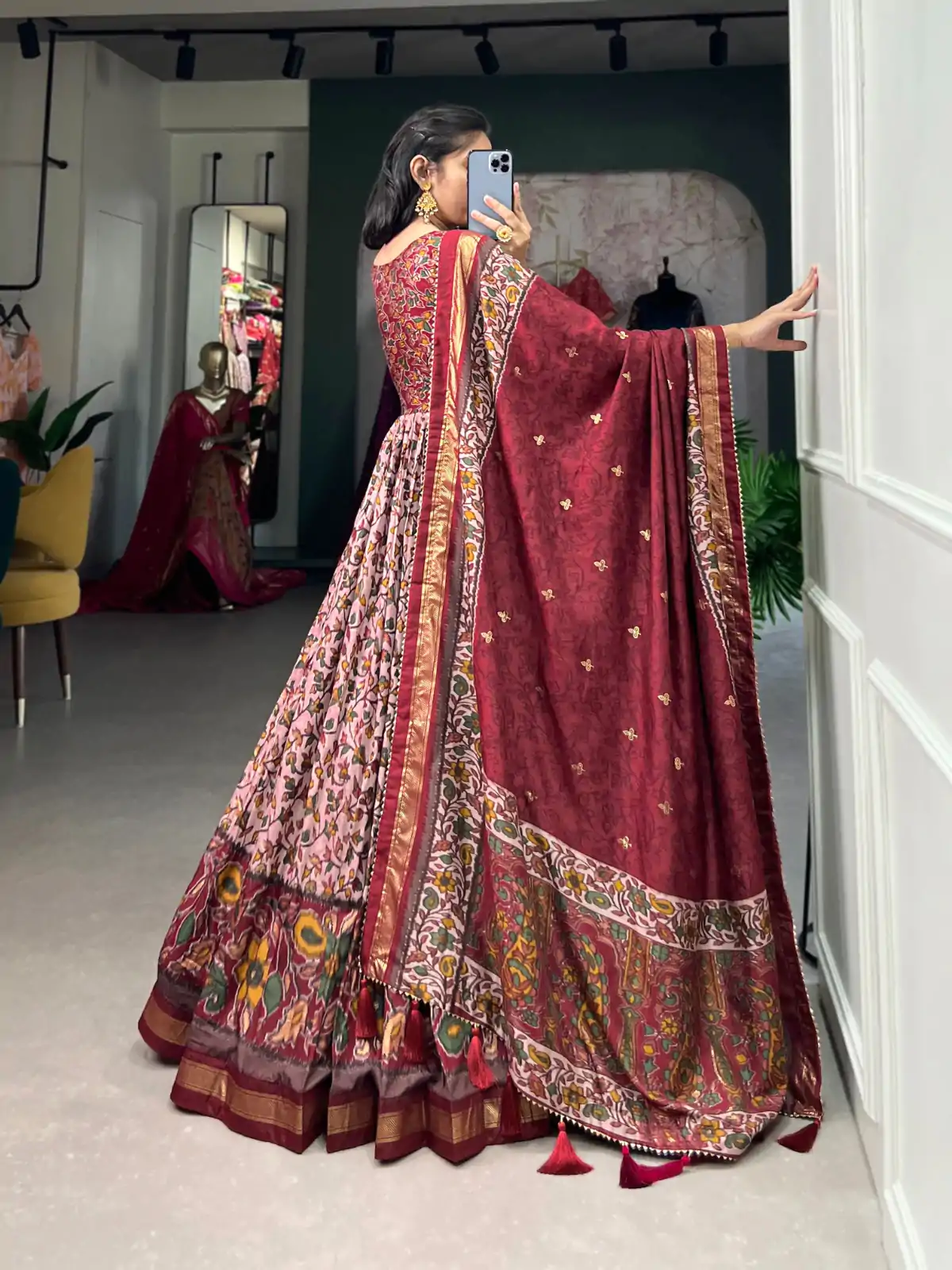 YNF 5036 Maroon Color Tussar Silk Floral Print With Foil Print Gown Casual, Wedding, Festive, Events, Designer Party Wear, Delivery 4-6 Working Days @2049 | Gowns, Bollywood Gowns, Creative Gowns, Designer Gowns, Embroidered Gowns, Party Wear Gowns