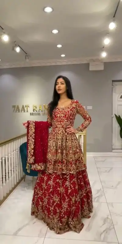 KD 1464 Red Color Georgette Thread Sequence Lehenga Choli Casual, Party Wear, Wedding, Events Etc. Expected Delivery 4-6 Working Days @2399/- | Lehenga, Bollywood Lehenga, Creative Lehenga, Designer Lehenga, Embroidered Lehenga, Party Wear Lehenga