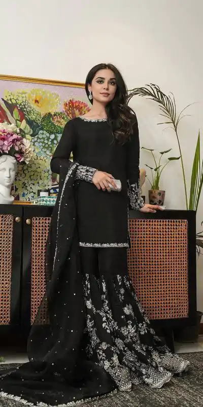 SRK 5167 Black Color Foix Georgette Thread Sequence Work Salwar Suit Wedding, Party, Festive, Events Etc. Expected Delivery 4-6 Working Days @2099/- | Jump Suits, Salwar suit, Casual Suits, Creative suits, Designer Suits, Palazzo Suits, Party Wear Suits, Patiala Suits, Straight Suits
