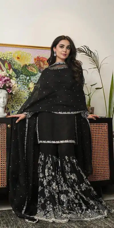 SRK 5167 Black Color Foix Georgette Thread Sequence Work Salwar Suit Wedding, Party, Festive, Events Etc. Expected Delivery 4-6 Working Days @2099/- | Jump Suits, Salwar suit, Casual Suits, Creative suits, Designer Suits, Palazzo Suits, Party Wear Suits, Patiala Suits, Straight Suits