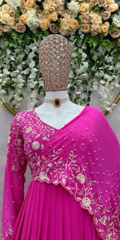 KD 1463 Pink Color Faux Georgette Thread Sequence Gown Casual, Party, Wedding, Festive, Events Etc.  Expected Delivery  4-6 Working Days @1999/- Only | Gowns, Bollywood Gowns, Creative Gowns, Designer Gowns, Embroidered Gowns, Party Wear Gowns