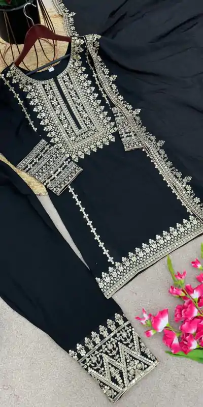 SRK 5151 Black Color Pure Chinnon Silk Embroidery Sequence Salwar Suit Wedding, Party, Festive, Events Expected Delivery 4-6 Working Days @ 1949/- | Jump Suits, Salwar suit, Casual Suits, Creative suits, Designer Suits, Palazzo Suits, Party Wear Suits, Patiala Suits, Straight Suits