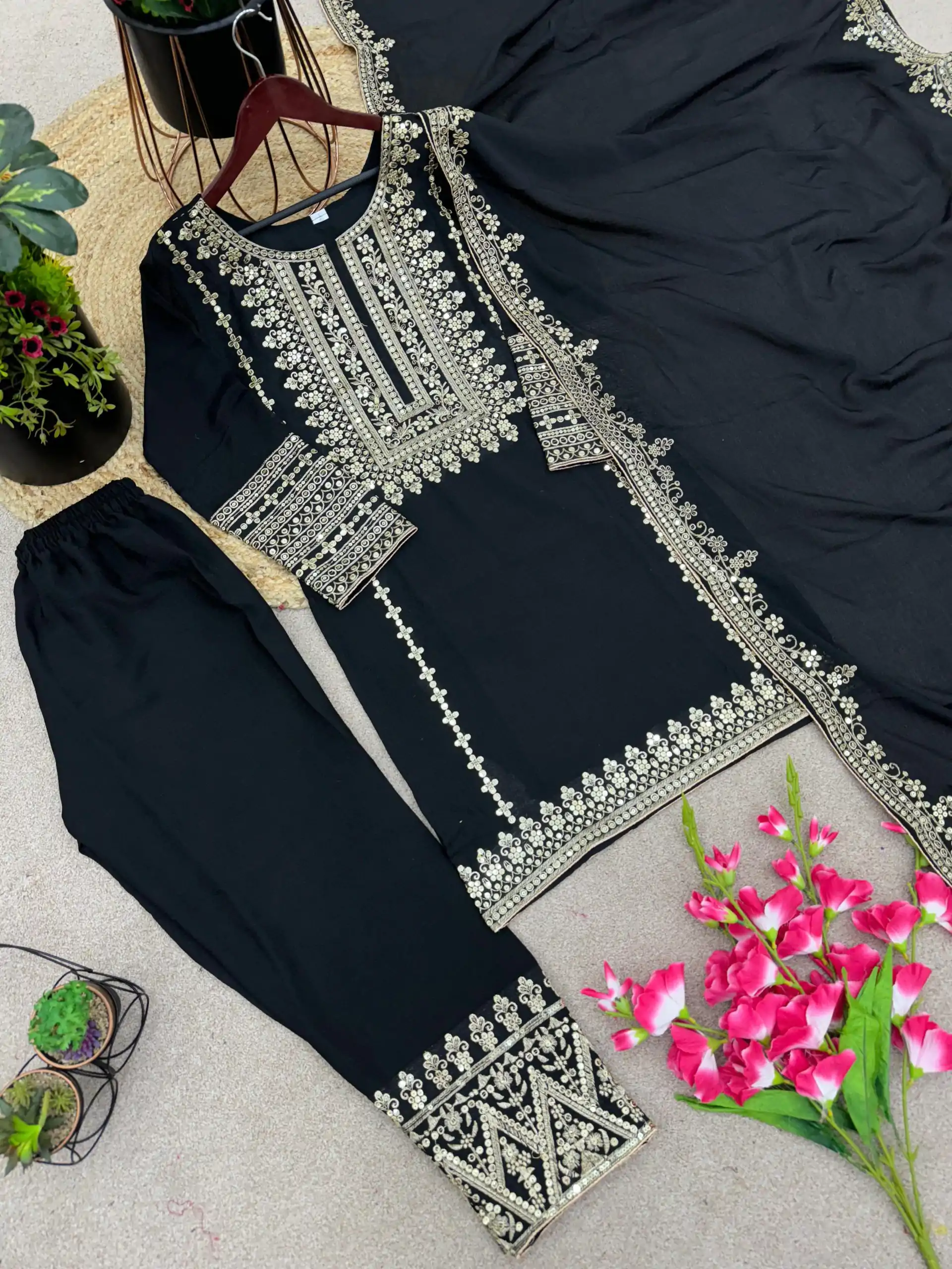 SRK 5151 Black Color Pure Chinnon Silk Embroidery Sequence Salwar Suit Wedding, Party, Festive, Events Expected Delivery 4-6 Working Days @ 1949/- | Jump Suits, Salwar suit, Casual Suits, Creative suits, Designer Suits, Palazzo Suits, Party Wear Suits, Patiala Suits, Straight Suits