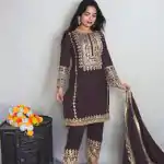 SRK 5151 Coffee Color Pure Chinnon Silk Embroidery Sequence Salwar Suit Wedding, Party, Festive, Events Expected Delivery 4-6 Working Days @ 1949/- | Jump Suits, Salwar suit, Casual Suits, Creative suits, Designer Suits, Palazzo Suits, Party Wear Suits, Patiala Suits, Straight Suits