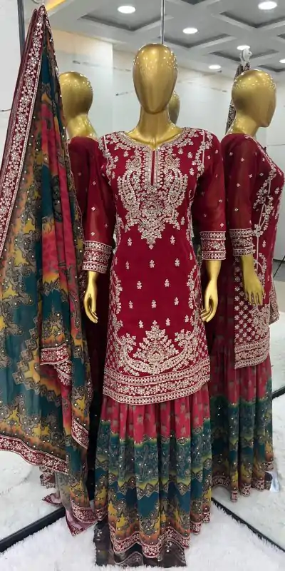 SSR 471 Red Color Georgette Embroidery Sequence Salwar Suit Wedding, Party, Festive, Events Expected Delivery 4-6 Working Days @ 2449/- Only | Salwar suit, Casual Suits, Creative suits, Designer Suits, Party Wear Suits, Straight Suits