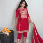 SRK 5151 Red Color Pure Chinnon Silk Embroidery Sequence Salwar Suit Wedding, Party, Festive, Events Expected Delivery 4-6 Working Days @ 1949/- | Jump Suits, Salwar suit, Casual Suits, Creative suits, Designer Suits, Palazzo Suits, Party Wear Suits, Patiala Suits, Straight Suits