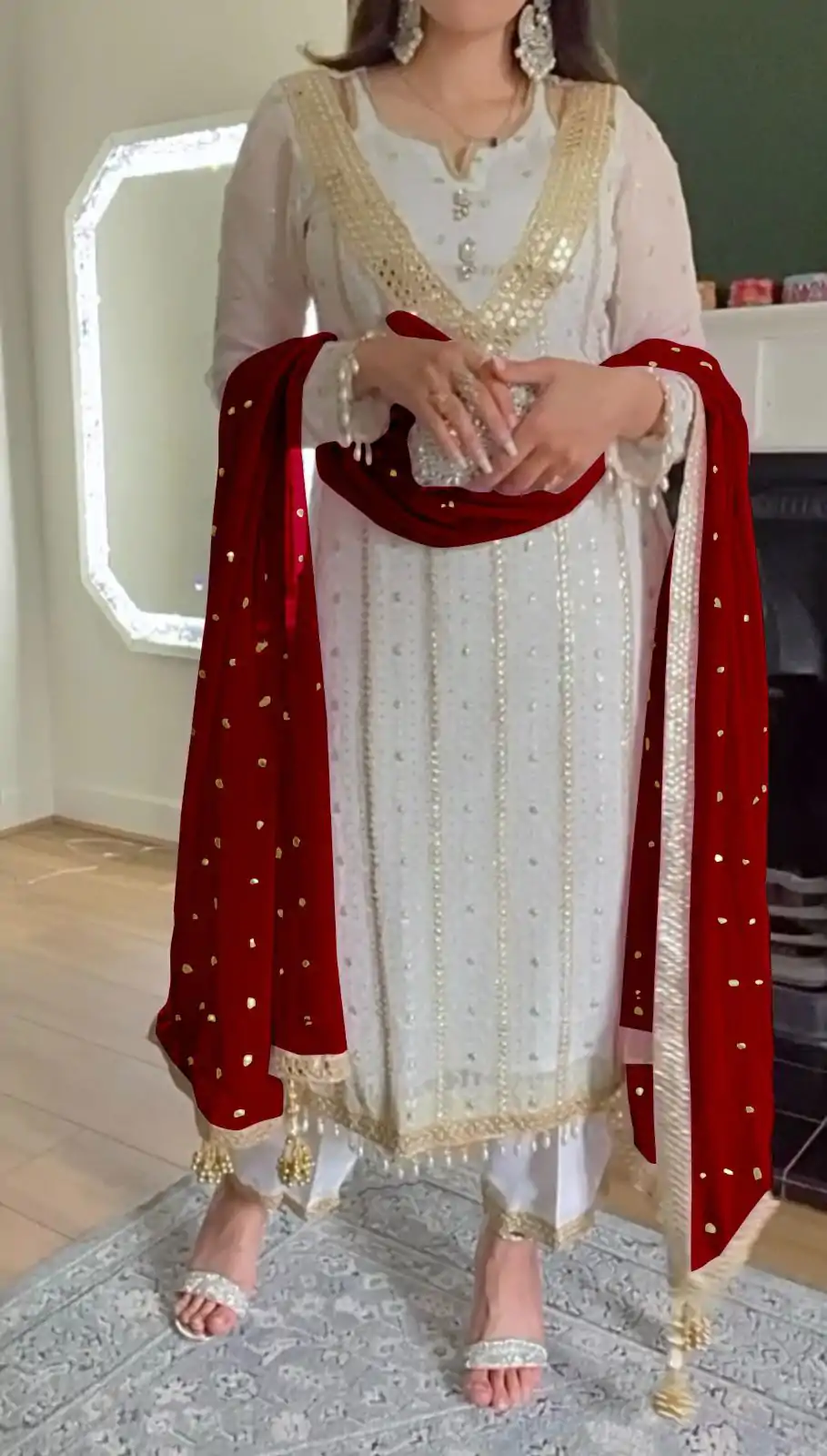 NF 1213 White & Red color Georgette Embroidery Sequence Salwar Suit Casual, Wedding, Party, Festive, Events . Expected Delivery  4-6 Working Days @2399 | Salwar suit, Casual Suits, Creative suits, Designer Suits, Palazzo Suits, Party Wear Suits, Patiala Suits, Straight Suits