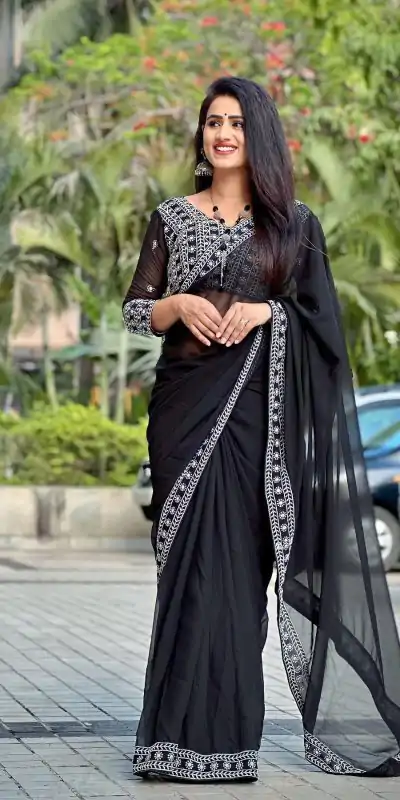 JR 593 Black Color Georgette Embroidery Sequence Saree Casual, Wedding, Festive, Events Expected Delivery  4-6 Working Days @1599/- | Designer Sarees, Sarees, Bollywood Sarees, Creative Sarees, Embroidered Sarees, Ethnic Saree, Modern Digital sarees, Party Wear Sarees