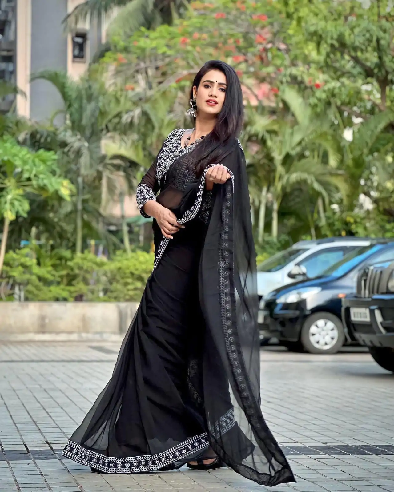 JR 593 Black Color Georgette Embroidery Sequence Saree Casual, Wedding, Festive, Events Expected Delivery  4-6 Working Days @1599/- | Designer Sarees, Sarees, Bollywood Sarees, Creative Sarees, Embroidered Sarees, Ethnic Saree, Modern Digital sarees, Party Wear Sarees