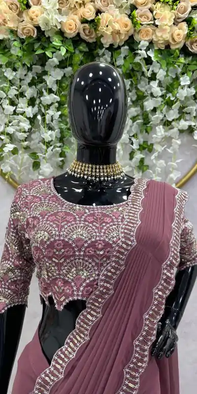 KD 477 Peach Color Faux Georgette Thread Sequence Work Saree Casual, Party Wear, Wedding, Events Etc. Expected Delivery 4-6 Working Days @1849/- | Designer Sarees, Sarees, Bollywood Sarees, Creative Sarees, Embroidered Sarees, Ethnic Saree, Modern Digital sarees, Party Wear Sarees