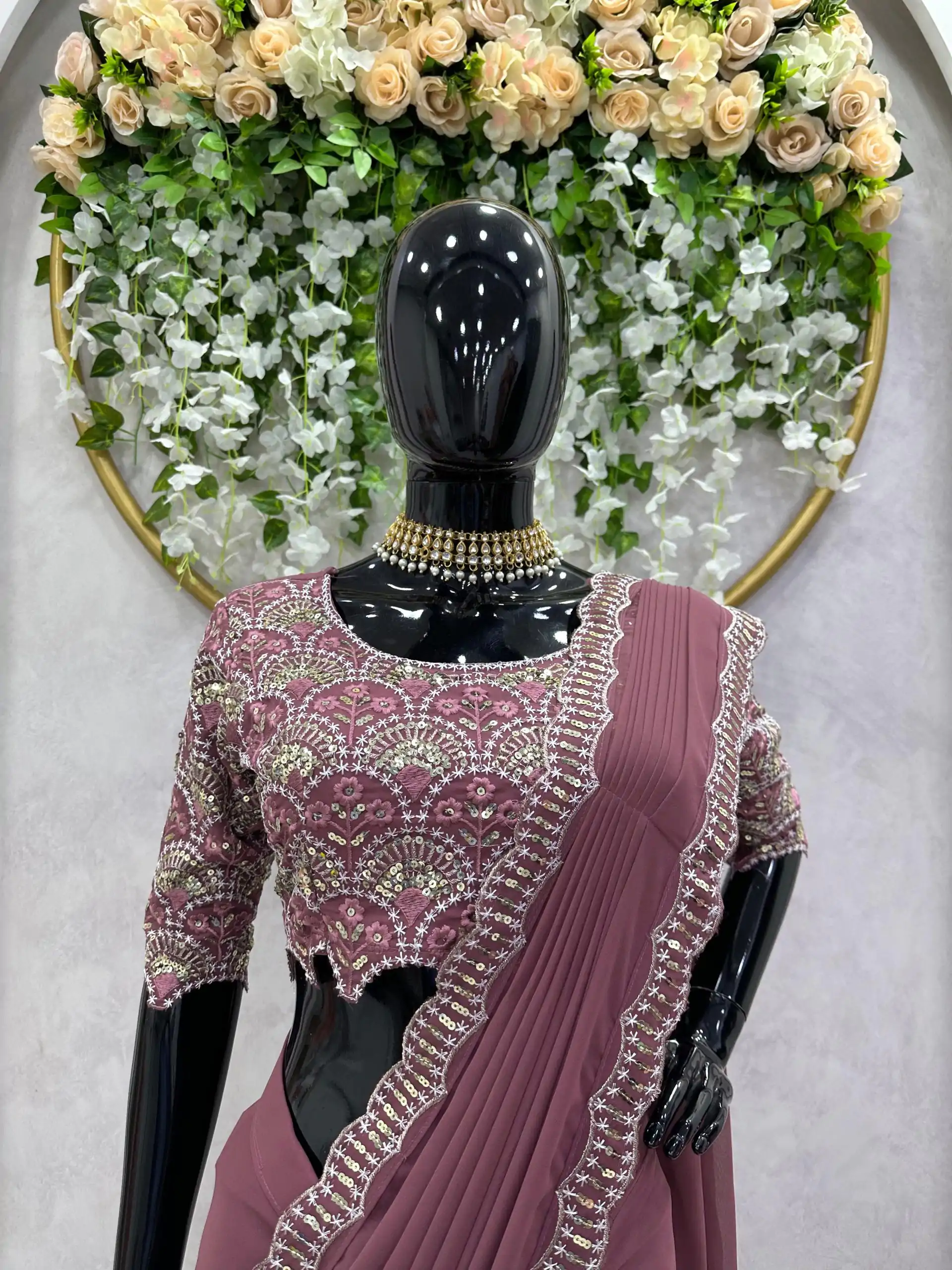 KD 477 Peach Color Faux Georgette Thread Sequence Work Saree Casual, Party Wear, Wedding, Events Etc. Expected Delivery 4-6 Working Days @1849/- | Designer Sarees, Sarees, Bollywood Sarees, Creative Sarees, Embroidered Sarees, Ethnic Saree, Modern Digital sarees, Party Wear Sarees
