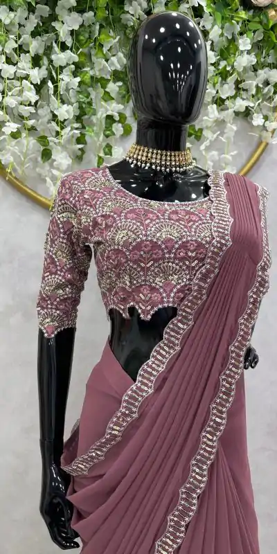 KD 477 Peach Color Faux Georgette Thread Sequence Work Saree Casual, Party Wear, Wedding, Events Etc. Expected Delivery 4-6 Working Days @1849/- | Designer Sarees, Sarees, Bollywood Sarees, Creative Sarees, Embroidered Sarees, Ethnic Saree, Modern Digital sarees, Party Wear Sarees