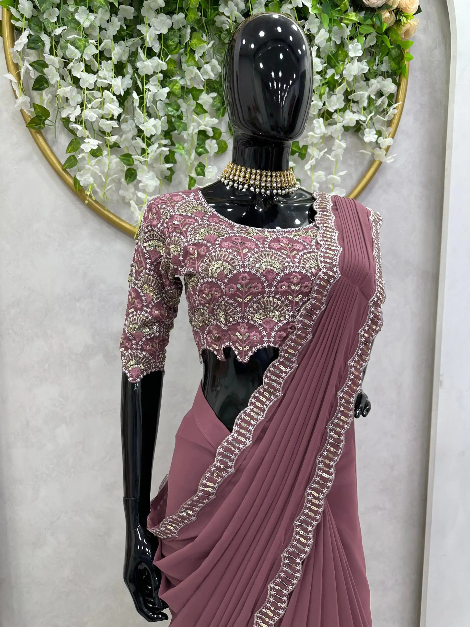 KD 477 Peach Color Faux Georgette Thread Sequence Work Saree Casual, Party Wear, Wedding, Events Etc. Expected Delivery 4-6 Working Days @1849/- | Designer Sarees, Sarees, Bollywood Sarees, Creative Sarees, Embroidered Sarees, Ethnic Saree, Modern Digital sarees, Party Wear Sarees