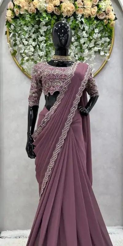 KD 477 Peach Color Faux Georgette Thread Sequence Work Saree Casual, Party Wear, Wedding, Events Etc. Expected Delivery 4-6 Working Days @1849/- | Designer Sarees, Sarees, Bollywood Sarees, Creative Sarees, Embroidered Sarees, Ethnic Saree, Modern Digital sarees, Party Wear Sarees