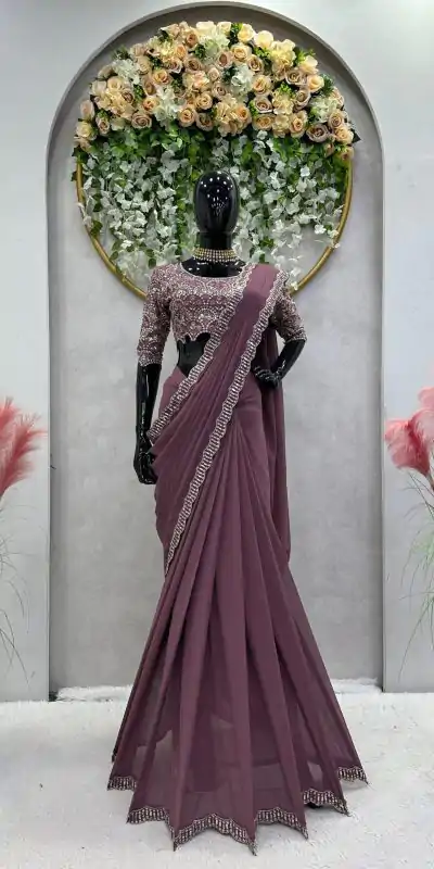 KD 477 Peach Color Faux Georgette Thread Sequence Work Saree Casual, Party Wear, Wedding, Events Etc. Expected Delivery 4-6 Working Days @1849/- | Designer Sarees, Sarees, Bollywood Sarees, Creative Sarees, Embroidered Sarees, Ethnic Saree, Modern Digital sarees, Party Wear Sarees