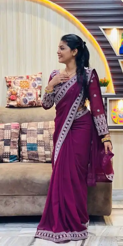 JR 593 Purple Color Georgette Embroidery Sequence Saree Casual, Wedding, Festive, Events Expected Delivery 4-6 Working Days @1599/- | Designer Sarees, Sarees, Bollywood Sarees, Creative Sarees, Embroidered Sarees, Ethnic Saree, Modern Digital sarees, Party Wear Sarees