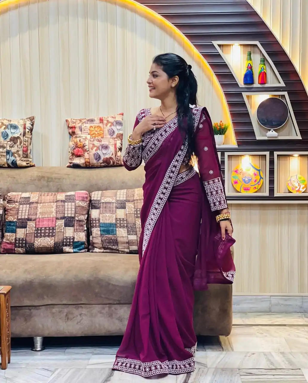JR 593 Purple Color Georgette Embroidery Sequence Saree Casual, Wedding, Festive, Events Expected Delivery  4-6 Working Days @1599/- | Designer Sarees, Sarees, Bollywood Sarees, Creative Sarees, Embroidered Sarees, Ethnic Saree, Modern Digital sarees, Party Wear Sarees