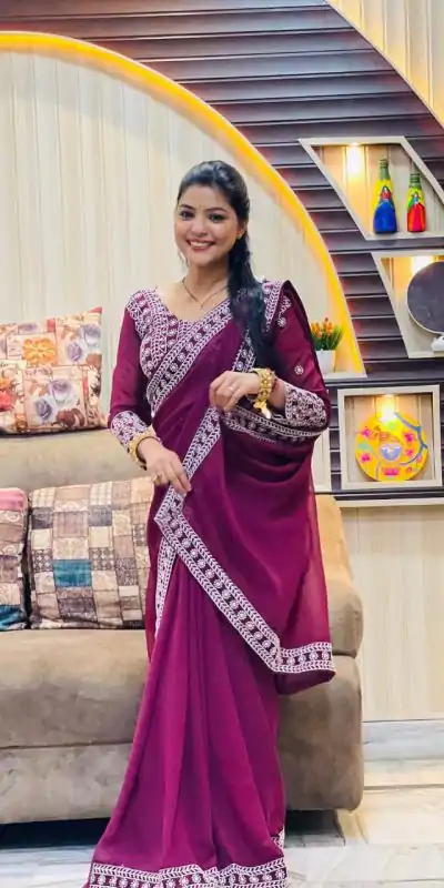 JR 593 Purple Color Georgette Embroidery Sequence Saree Casual, Wedding, Festive, Events Expected Delivery  4-6 Working Days @1599/- | Designer Sarees, Sarees, Bollywood Sarees, Creative Sarees, Embroidered Sarees, Ethnic Saree, Modern Digital sarees, Party Wear Sarees