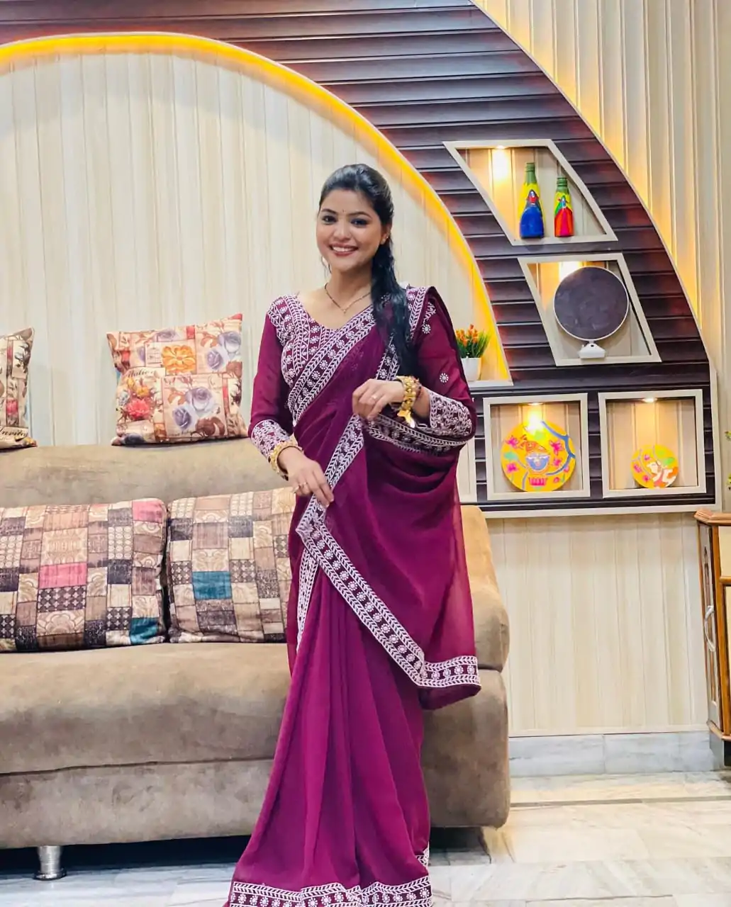 JR 593 Purple Color Georgette Embroidery Sequence Saree Casual, Wedding, Festive, Events Expected Delivery  4-6 Working Days @1599/- | Designer Sarees, Sarees, Bollywood Sarees, Creative Sarees, Embroidered Sarees, Ethnic Saree, Modern Digital sarees, Party Wear Sarees