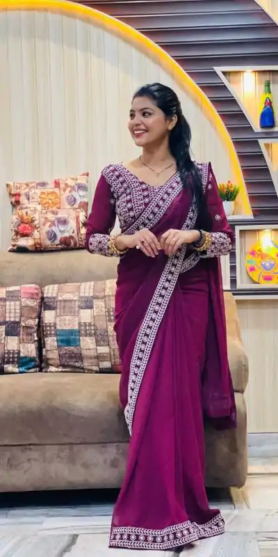 JR 593 Purple Color Georgette Embroidery Sequence Saree Casual, Wedding, Festive, Events Expected Delivery  4-6 Working Days @1599/- | Designer Sarees, Sarees, Bollywood Sarees, Creative Sarees, Embroidered Sarees, Ethnic Saree, Modern Digital sarees, Party Wear Sarees